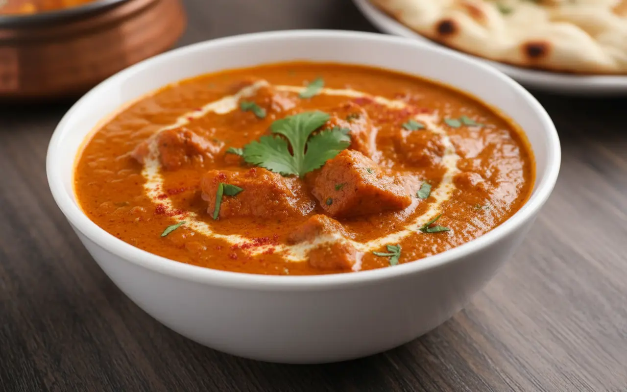 Butter chicken — tender chicken in a rich creamy tomato-butter sauce at Angeethi Flame Indian restaurant Saskatoon